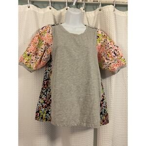 Maeve by Anthropologie Floral Puff-Sleeve Mixed Media Top — XS